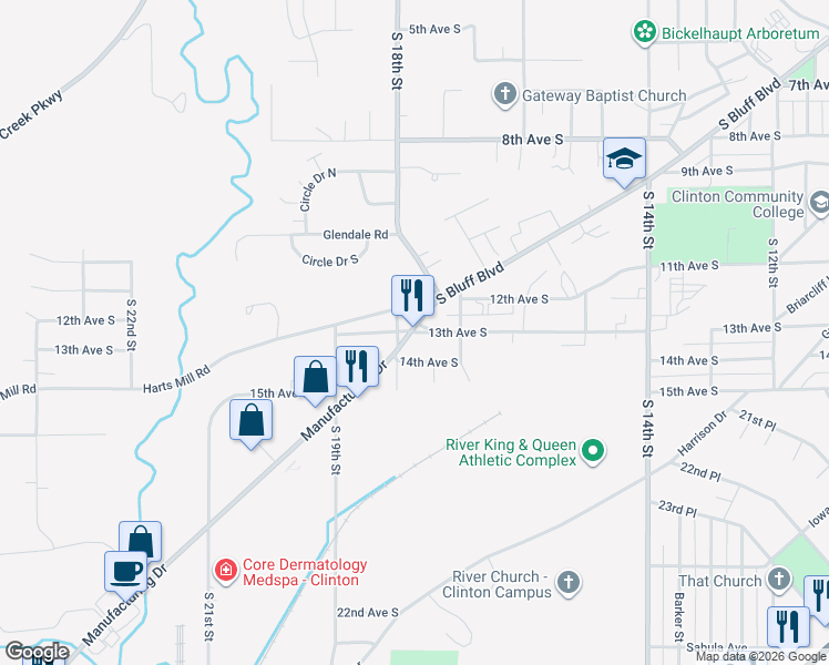 map of restaurants, bars, coffee shops, grocery stores, and more near 1732 13th Avenue South in Clinton