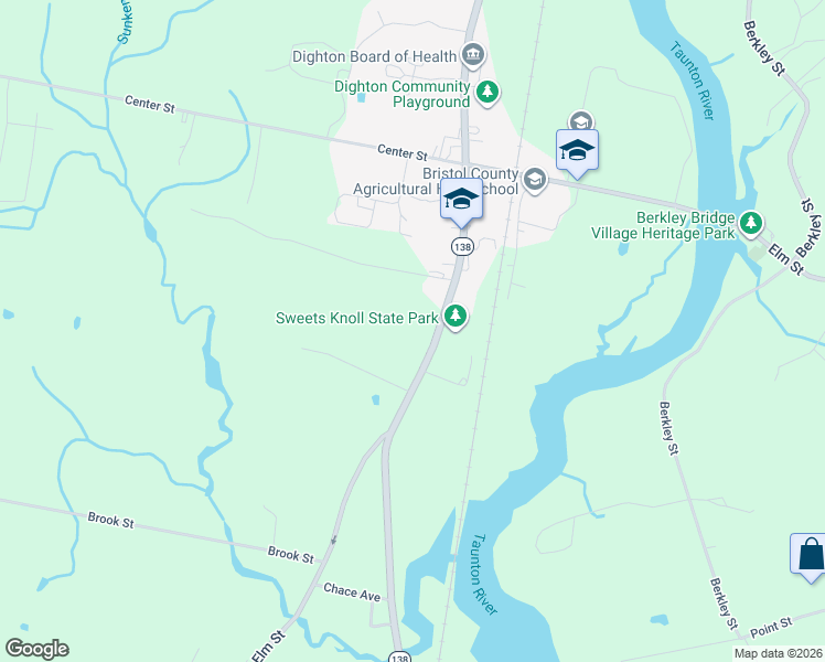 map of restaurants, bars, coffee shops, grocery stores, and more near 1376 Somerset Avenue in Dighton