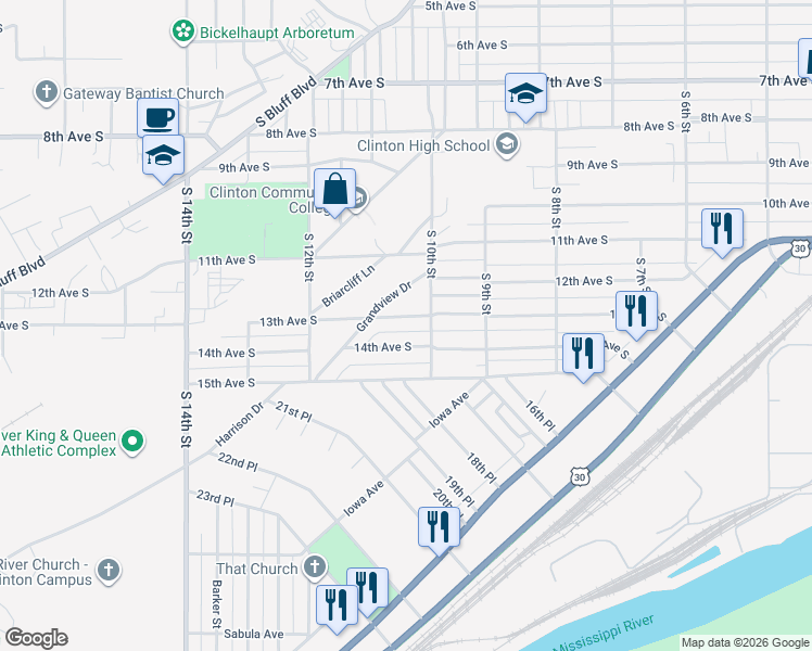 map of restaurants, bars, coffee shops, grocery stores, and more near 1016 13th Avenue South in Clinton