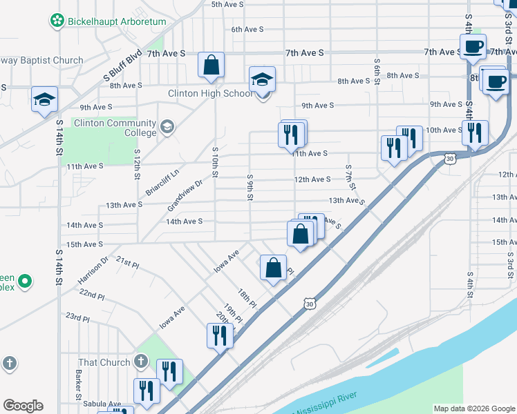 map of restaurants, bars, coffee shops, grocery stores, and more near 901-925 13th Avenue South in Clinton
