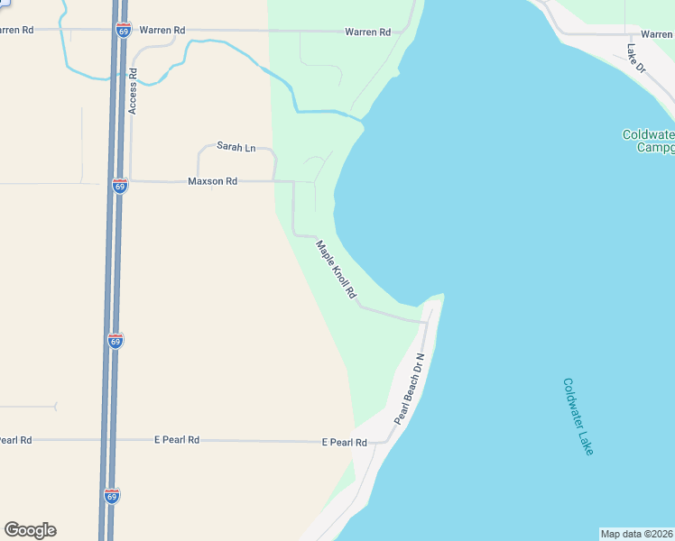 map of restaurants, bars, coffee shops, grocery stores, and more near Maple Knoll Beach in Branch County