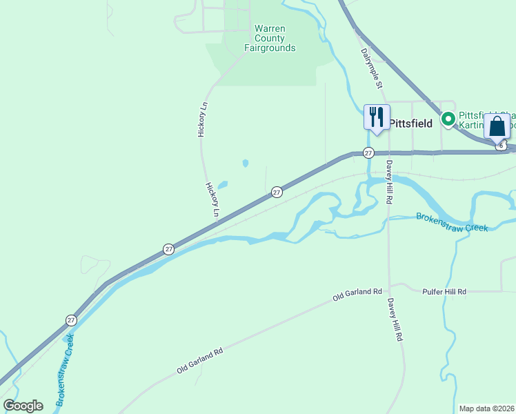 map of restaurants, bars, coffee shops, grocery stores, and more near 859 Pennsylvania 27 in Warren