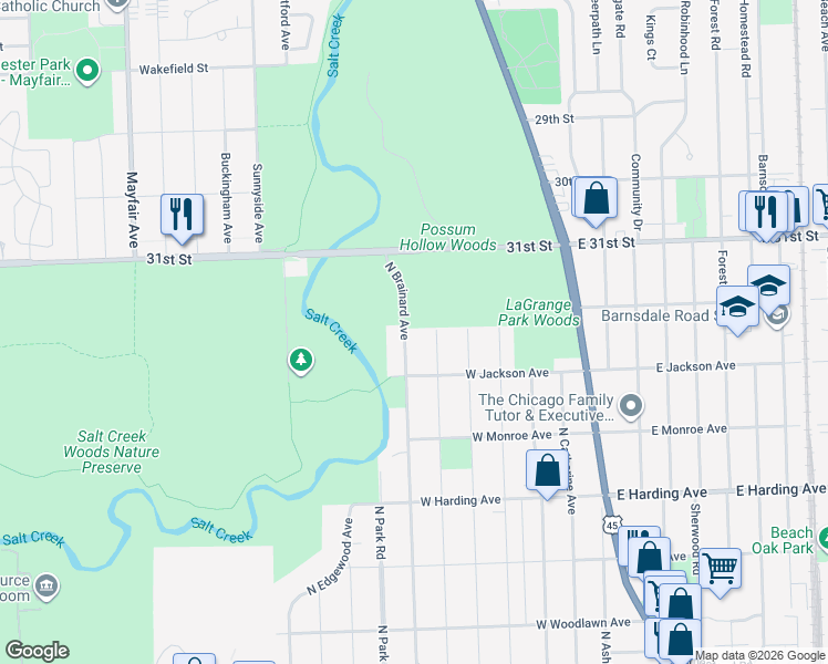 map of restaurants, bars, coffee shops, grocery stores, and more near 934 North Brainard Avenue in La Grange Park