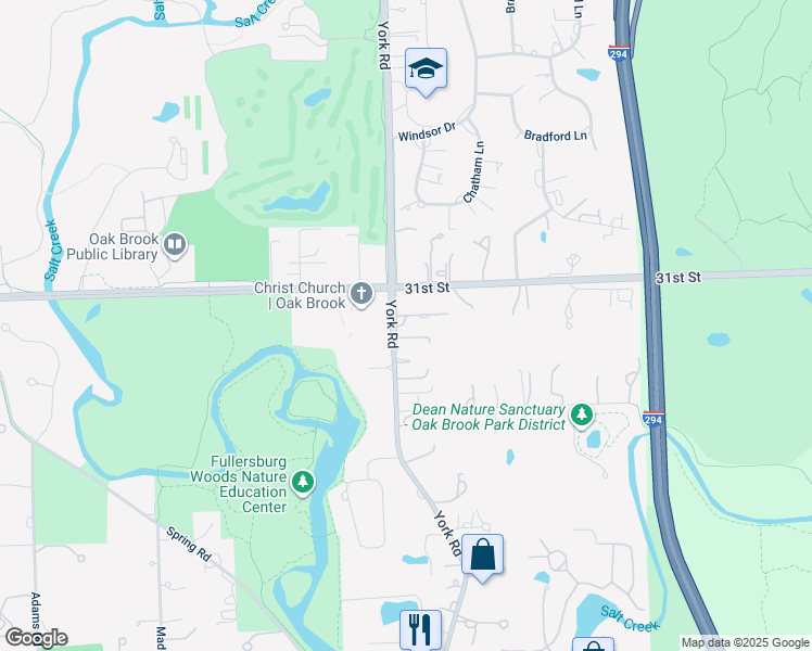 map of restaurants, bars, coffee shops, grocery stores, and more near 3119 York Road in Oak Brook