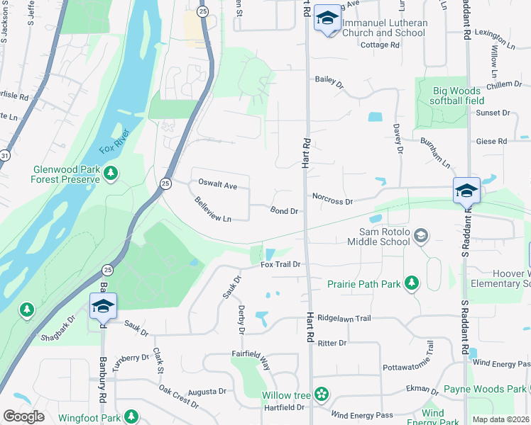 map of restaurants, bars, coffee shops, grocery stores, and more near 1550 Beach Street in Batavia