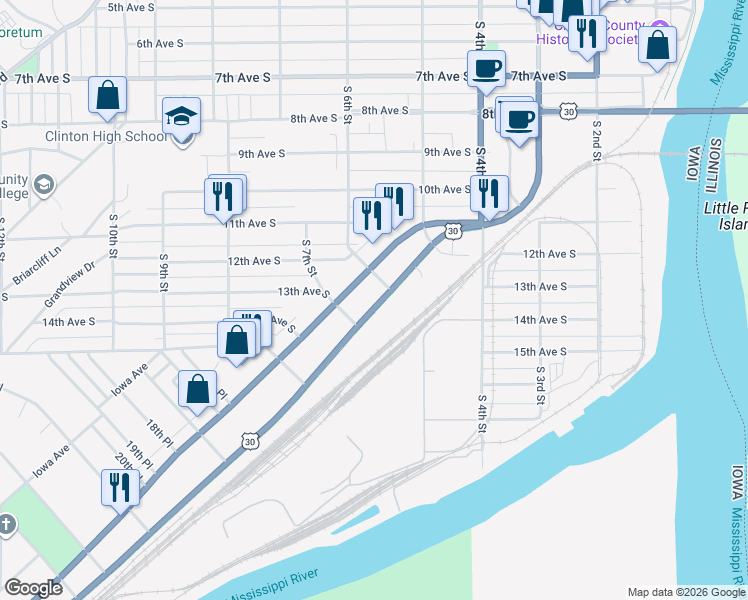 map of restaurants, bars, coffee shops, grocery stores, and more near 558 Liberty Avenue in Clinton
