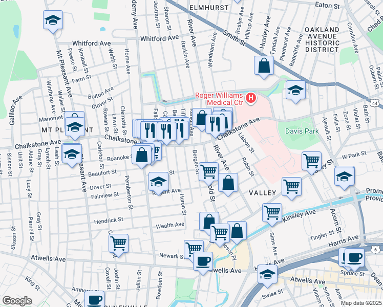 map of restaurants, bars, coffee shops, grocery stores, and more near 1000 Chalkstone Avenue in Providence