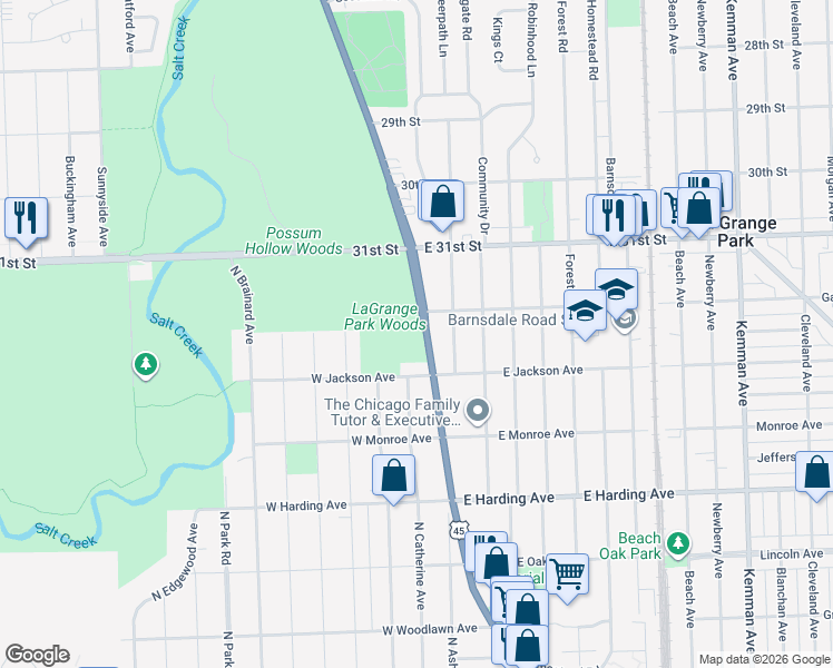 map of restaurants, bars, coffee shops, grocery stores, and more near in La Grange Park