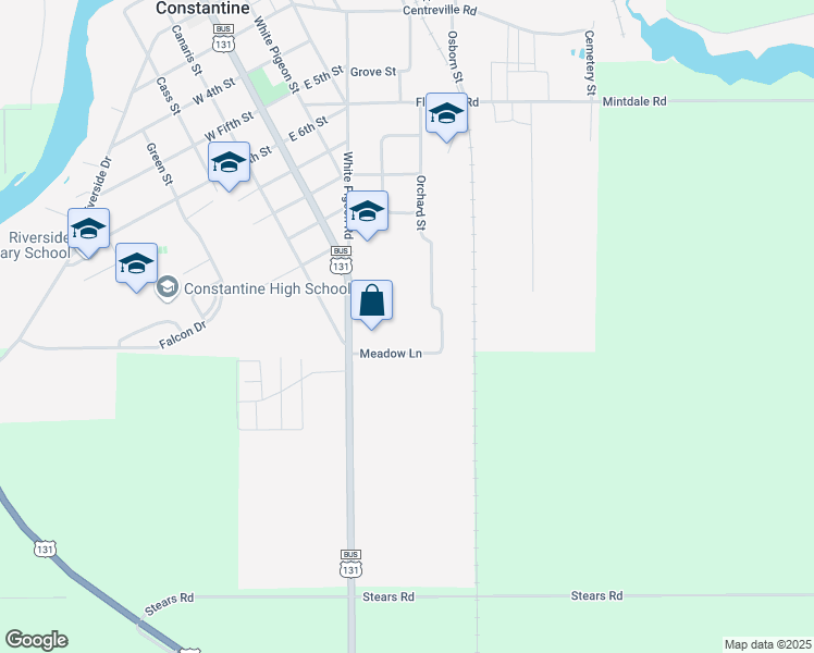 map of restaurants, bars, coffee shops, grocery stores, and more near 200 Meadow Lane in Constantine