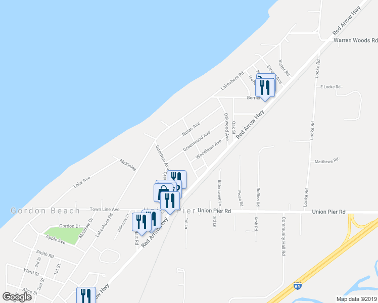 map of restaurants, bars, coffee shops, grocery stores, and more near 9886 Greenwood Avenue in Union Pier
