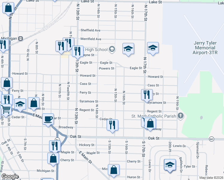 map of restaurants, bars, coffee shops, grocery stores, and more near 1441 Ferry Street in Niles