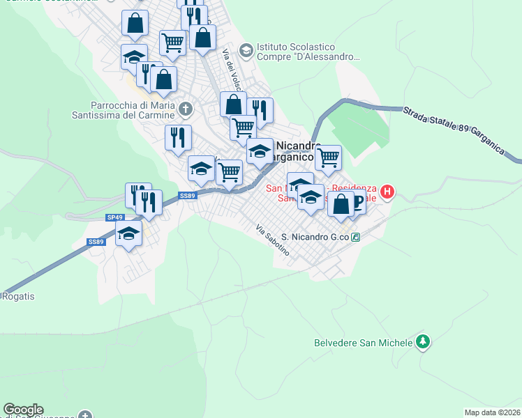map of restaurants, bars, coffee shops, grocery stores, and more near 15 Via Carso in San Nicandro Garganico