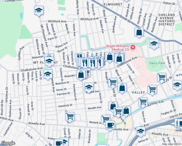 map of restaurants, bars, coffee shops, grocery stores, and more near 1030 Chalkstone Avenue in Providence