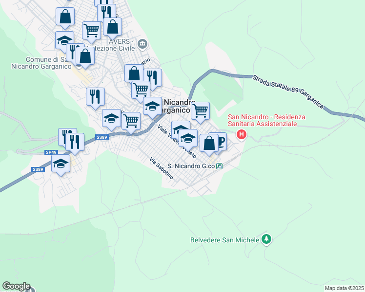 map of restaurants, bars, coffee shops, grocery stores, and more near 9 Via Giovanni Iannone in San Nicandro Garganico