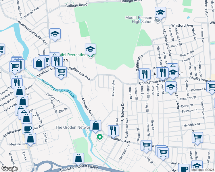 map of restaurants, bars, coffee shops, grocery stores, and more near 62 Oakwood Avenue in Providence