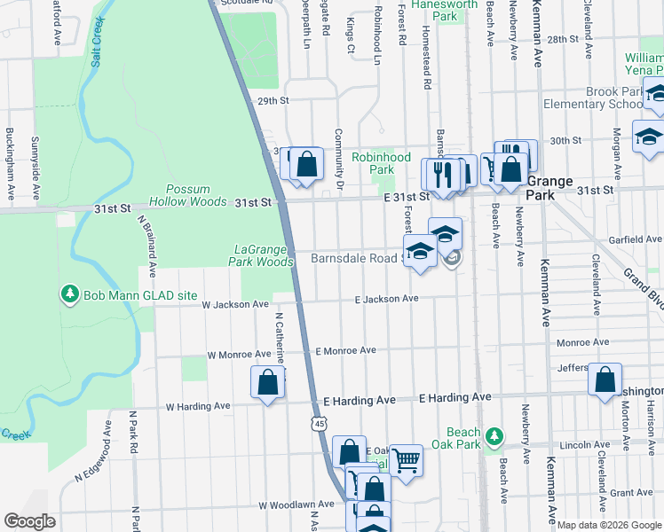 map of restaurants, bars, coffee shops, grocery stores, and more near 934 Community Drive in La Grange Park