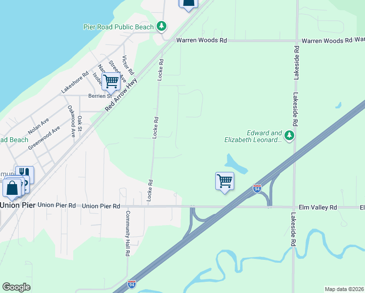 map of restaurants, bars, coffee shops, grocery stores, and more near 9325 Matthews Road in Union Pier