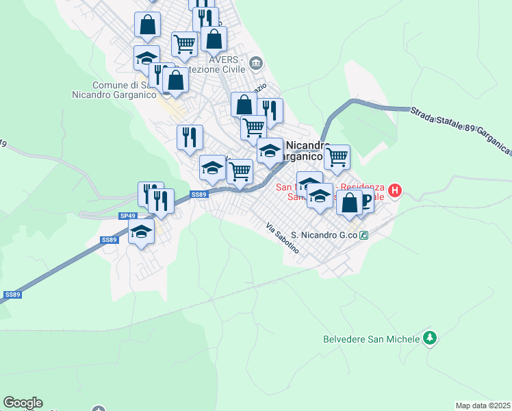 map of restaurants, bars, coffee shops, grocery stores, and more near 12 Via Giuseppe Giusti in San Nicandro Garganico