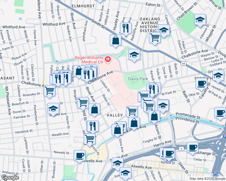 map of restaurants, bars, coffee shops, grocery stores, and more near 15 Lisbon Street in Providence
