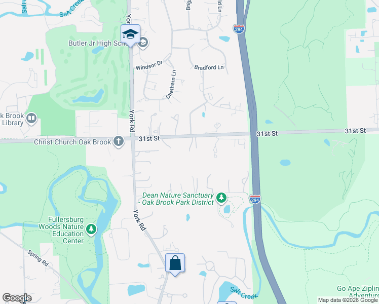 map of restaurants, bars, coffee shops, grocery stores, and more near 305 Oak Brook Road in Oak Brook