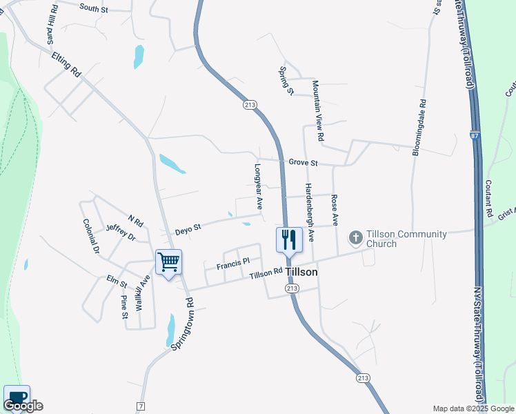 map of restaurants, bars, coffee shops, grocery stores, and more near 13 Longyear Avenue in Tillson