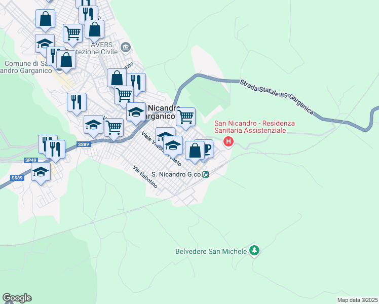 map of restaurants, bars, coffee shops, grocery stores, and more near 19 Via Angelo Carigliano in San Nicandro Garganico