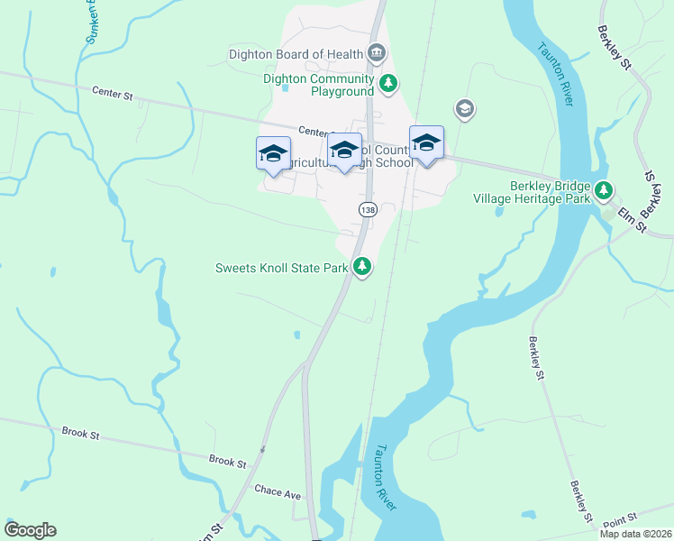 map of restaurants, bars, coffee shops, grocery stores, and more near 1376 Somerset Avenue in Dighton