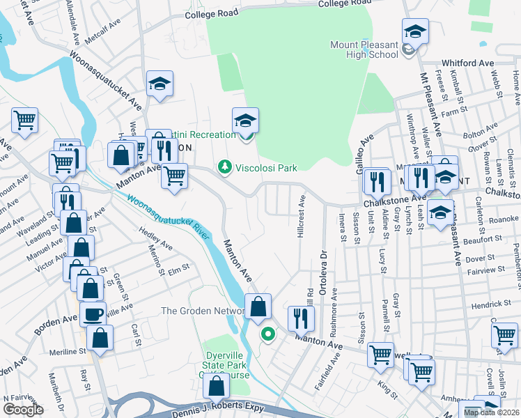 map of restaurants, bars, coffee shops, grocery stores, and more near 28 Brinkley St in Providence