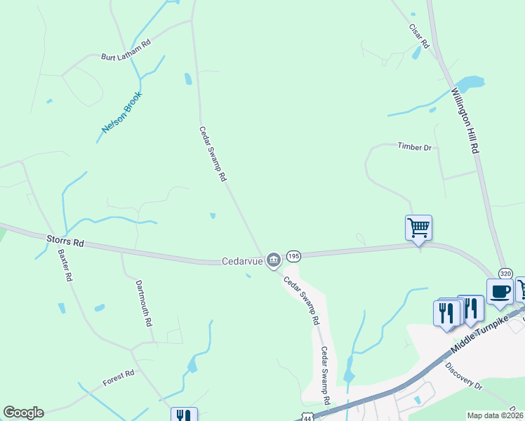 map of restaurants, bars, coffee shops, grocery stores, and more near 10 Cedar Swamp Road in Mansfield