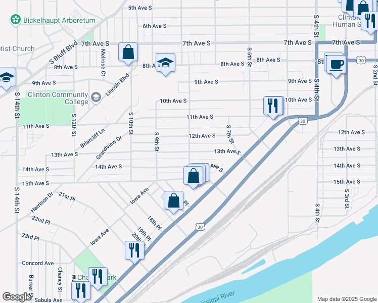 map of restaurants, bars, coffee shops, grocery stores, and more near 800 13th Avenue South in Clinton