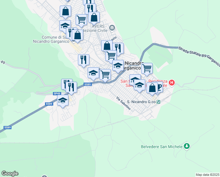 map of restaurants, bars, coffee shops, grocery stores, and more near 12 Via Giuseppe Giusti in San Nicandro Garganico
