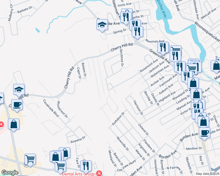 map of restaurants, bars, coffee shops, grocery stores, and more near 270 Rosemont Ave in Johnston