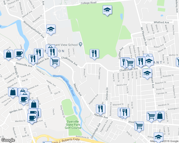 map of restaurants, bars, coffee shops, grocery stores, and more near 39 Harmony Drive in Providence
