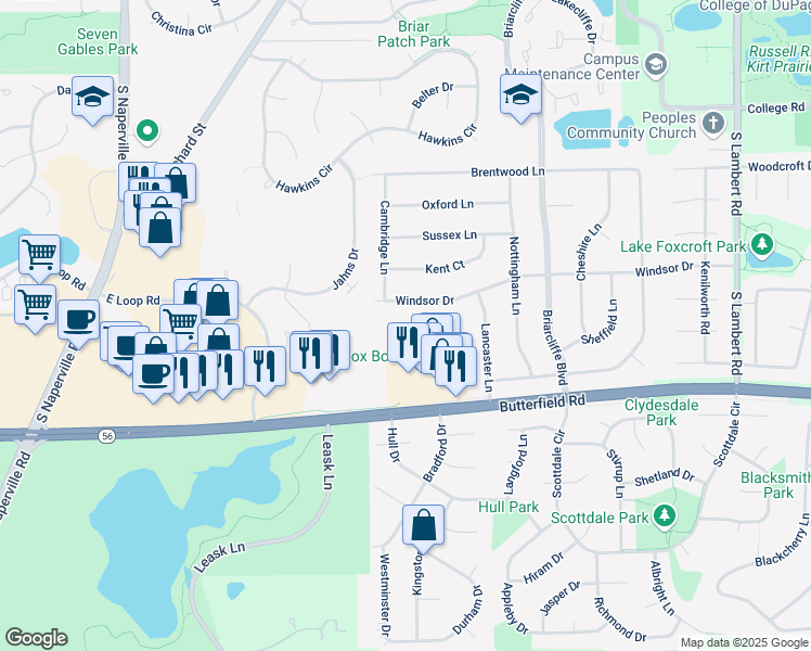 map of restaurants, bars, coffee shops, grocery stores, and more near 1107 Briarbrook Drive in Wheaton