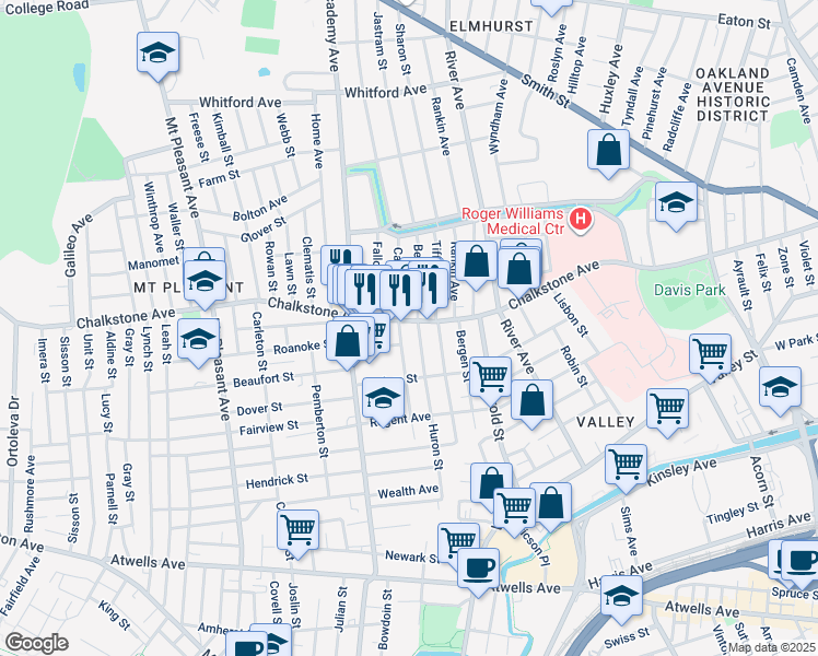 map of restaurants, bars, coffee shops, grocery stores, and more near 1030 Chalkstone Avenue in Providence