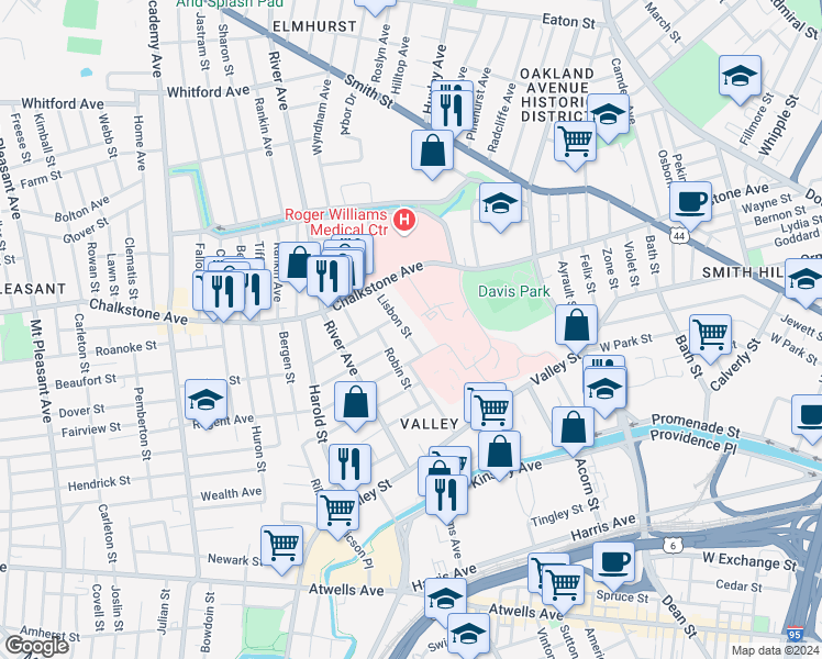 map of restaurants, bars, coffee shops, grocery stores, and more near 15 Lisbon Street in Providence
