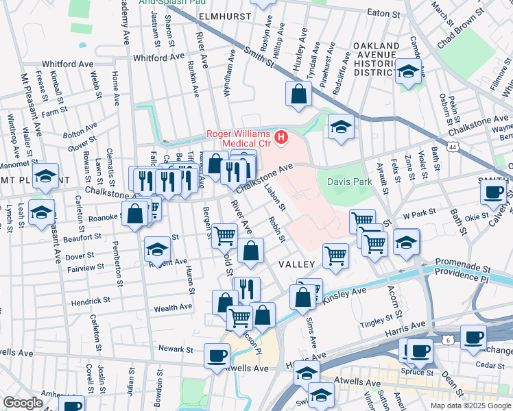 map of restaurants, bars, coffee shops, grocery stores, and more near 49 Berkley Street in Providence