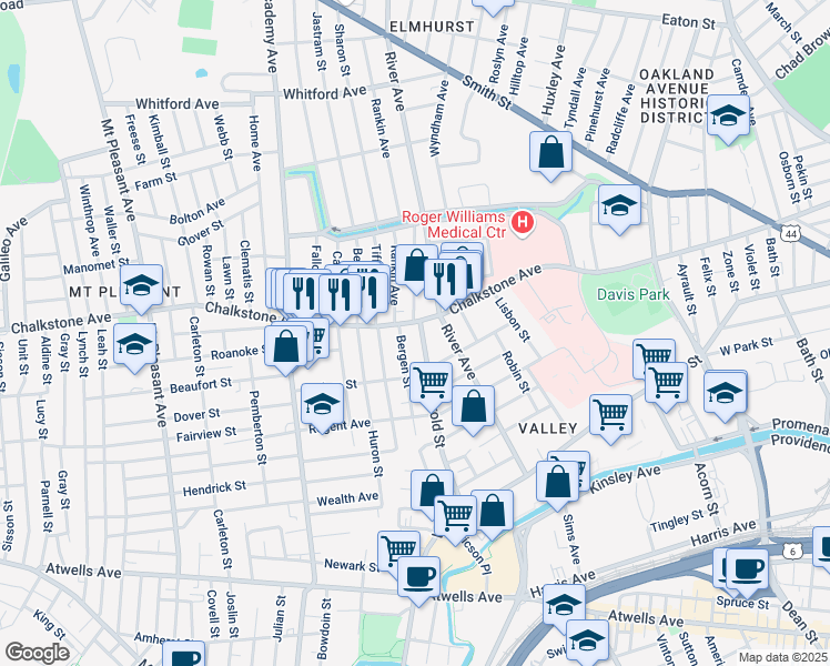 map of restaurants, bars, coffee shops, grocery stores, and more near 183 Harold Street in Providence