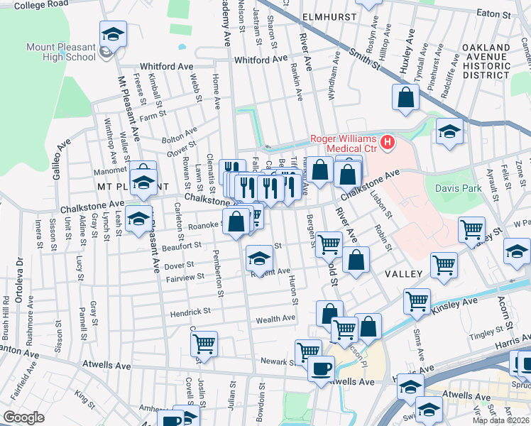 map of restaurants, bars, coffee shops, grocery stores, and more near 1030 Chalkstone Avenue in Providence