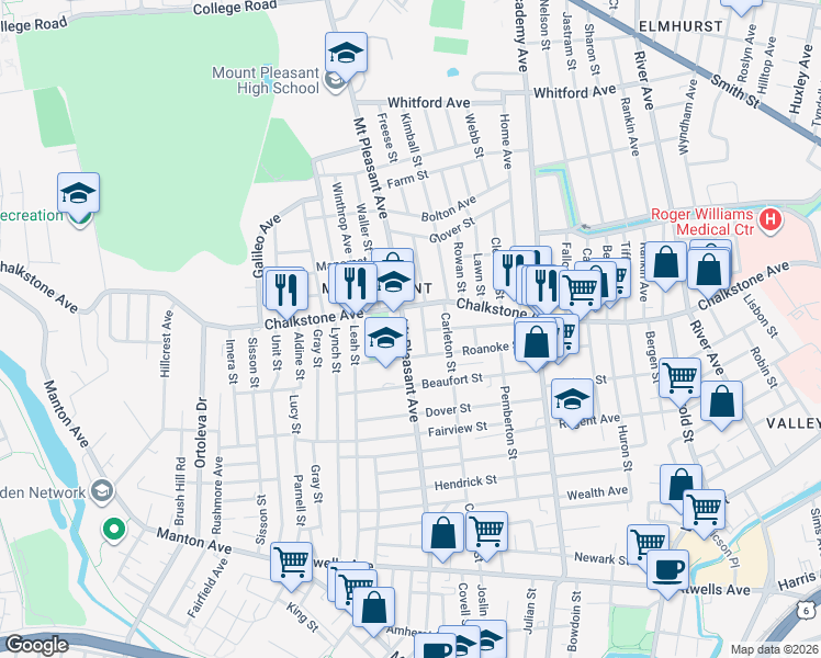 map of restaurants, bars, coffee shops, grocery stores, and more near in Providence