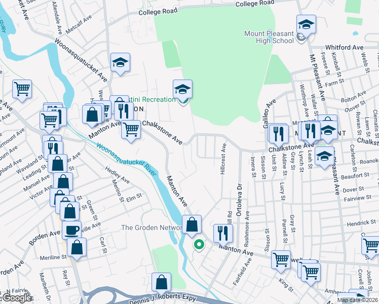 map of restaurants, bars, coffee shops, grocery stores, and more near 28 Brinkley Street in Providence