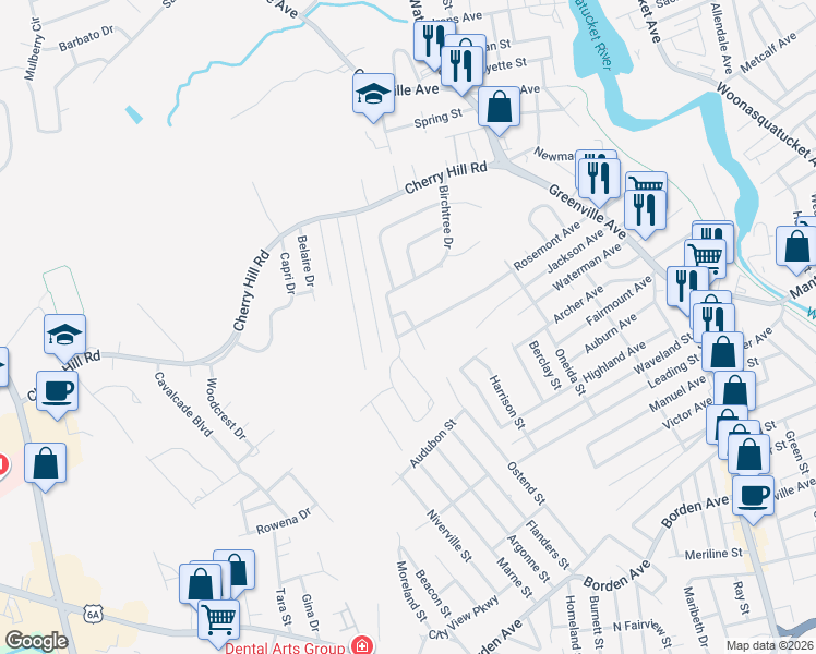 map of restaurants, bars, coffee shops, grocery stores, and more near 270 Rosemont Avenue in Johnston