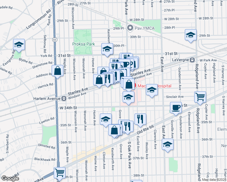 map of restaurants, bars, coffee shops, grocery stores, and more near 3307 Kenilworth Avenue in Berwyn