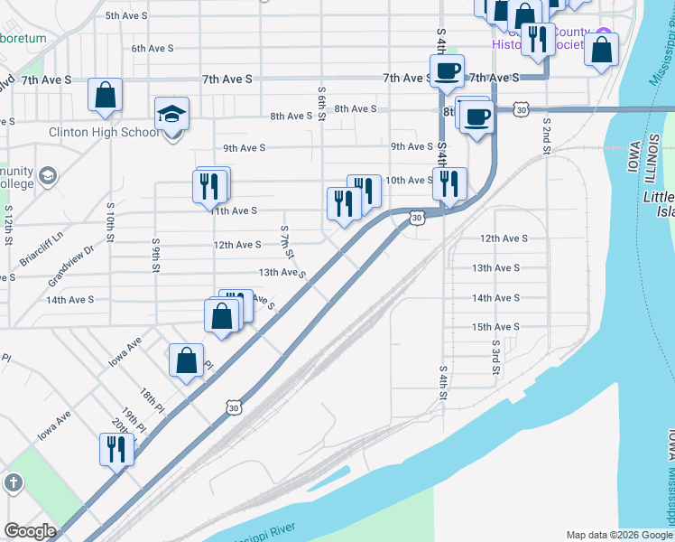 map of restaurants, bars, coffee shops, grocery stores, and more near 558 Liberty Avenue in Clinton