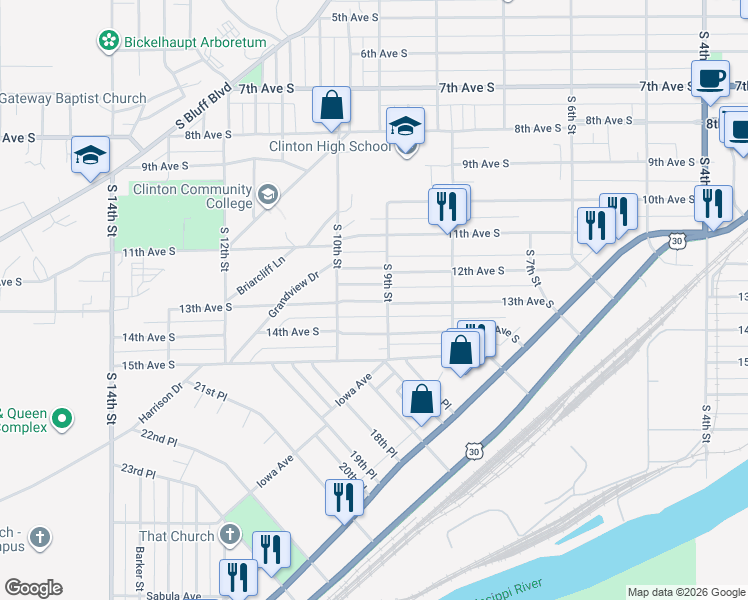 map of restaurants, bars, coffee shops, grocery stores, and more near 901-925 13th Avenue South in Clinton