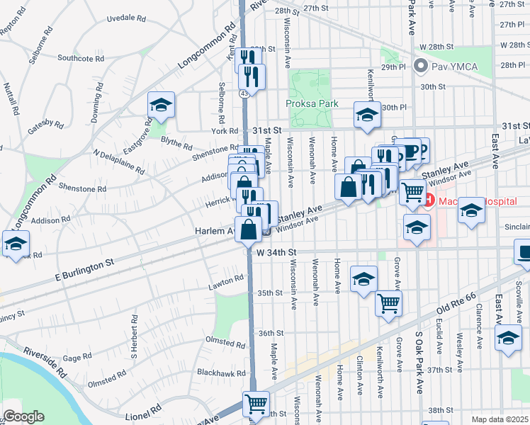 map of restaurants, bars, coffee shops, grocery stores, and more near 3248 Maple Avenue in Berwyn