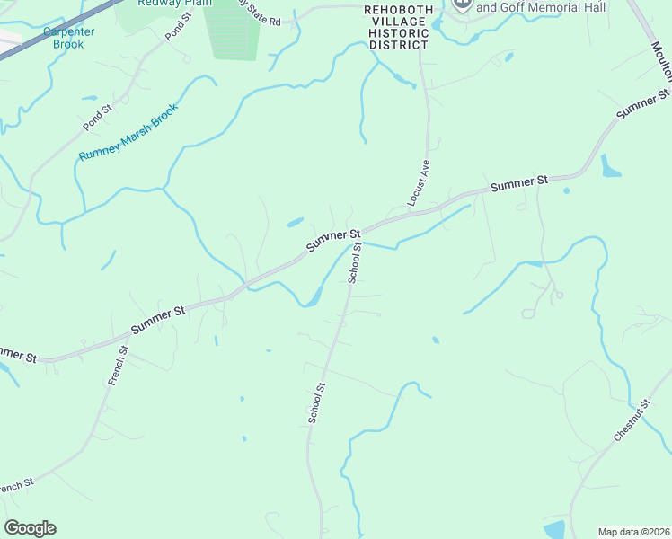 map of restaurants, bars, coffee shops, grocery stores, and more near 18 School Street in Rehoboth