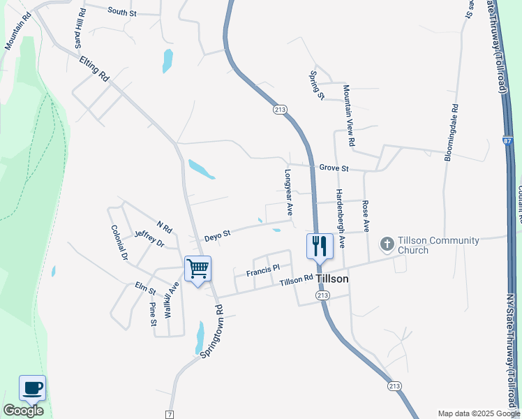 map of restaurants, bars, coffee shops, grocery stores, and more near 13 Longyear Avenue in Tillson