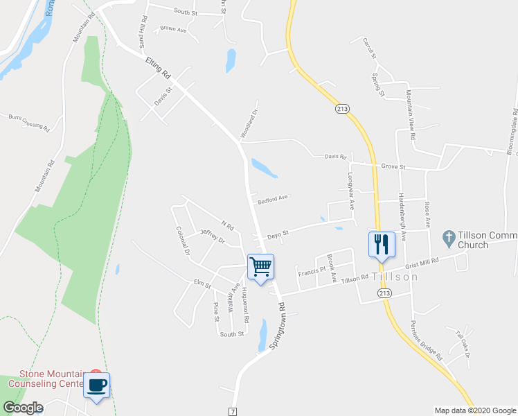 map of restaurants, bars, coffee shops, grocery stores, and more near 798 Springtown Road in Tillson