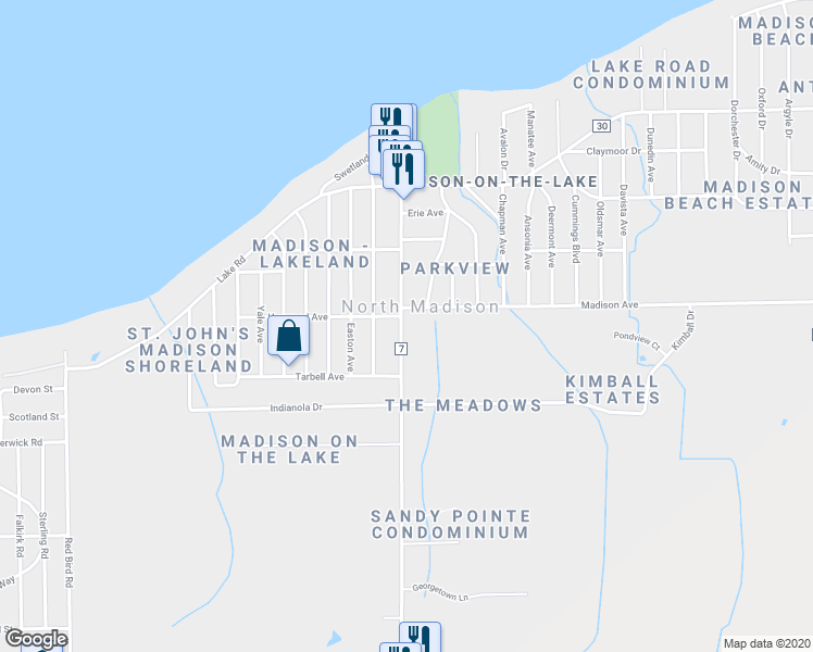 map of restaurants, bars, coffee shops, grocery stores, and more near 1543 Hubbard Road in Madison
